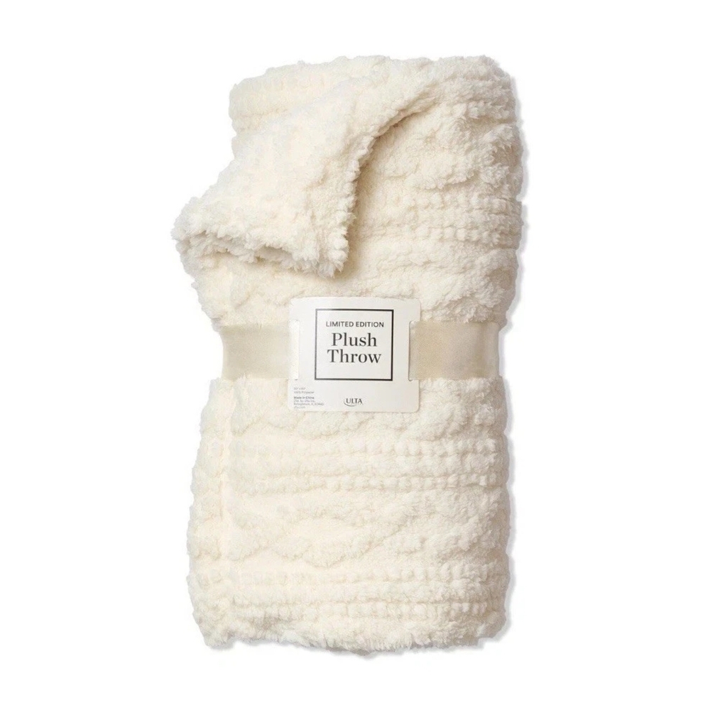 New Ulta Beauty Plush Throw Blanket Cream White Ivory 50"x60", Limited Edition
